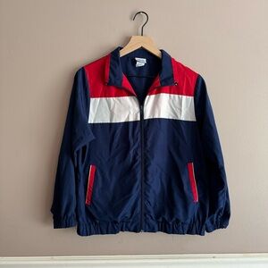 Vintage Full Zip Track Jacket Colorblock Red White Blue Womens Small Windbreaker